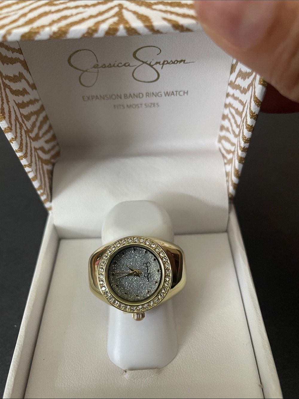 Jessica Simpson Gold-tone Ring Watch with Silver Glitter Dial - Picture 6 of 6
